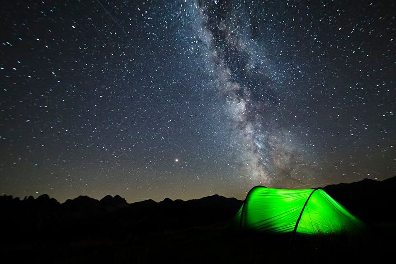 Milky way galaxy above the tent in the Austrian mountains by Hidde Hageman