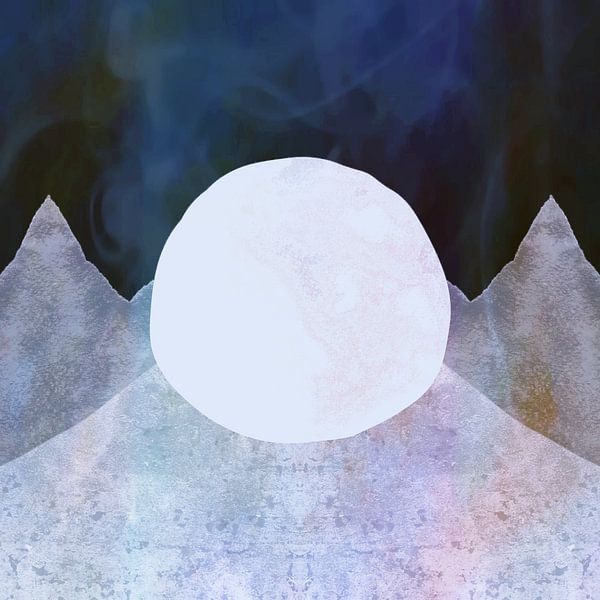 Lune ivoire et montagnes grises beiges par Mad Dog Art