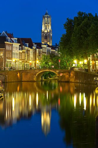 Dom tower seen with the Zandbrug and Oudegracht from the Vecht in Utrecht by Anton de Zeeuw