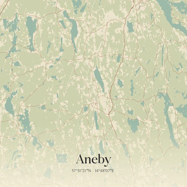 Alte Karte von Aneby, Schweden. von Ortsdrucke