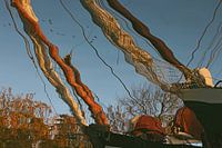 Spiegeling water zeilschip tjalk