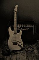 Guitare et amplificateur-noir-blanc sépia