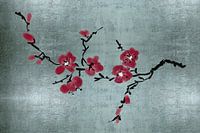 Japanische Kirschblüten – minimalistisches Wandbild in dezentem Blau-Grün