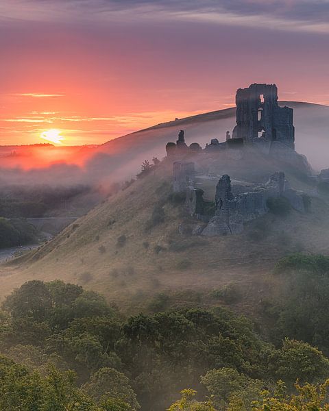 Sunrise Corfe Castle, Dorset, England by Henk Meijer Photography