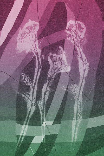 Blumen. Moderne abstrakte botanische geometrische Kunst in rosa und grün von Dina Dankers