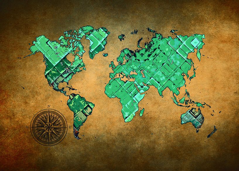 world map art green and brown  #map #worldmap by JBJart Justyna Jaszke