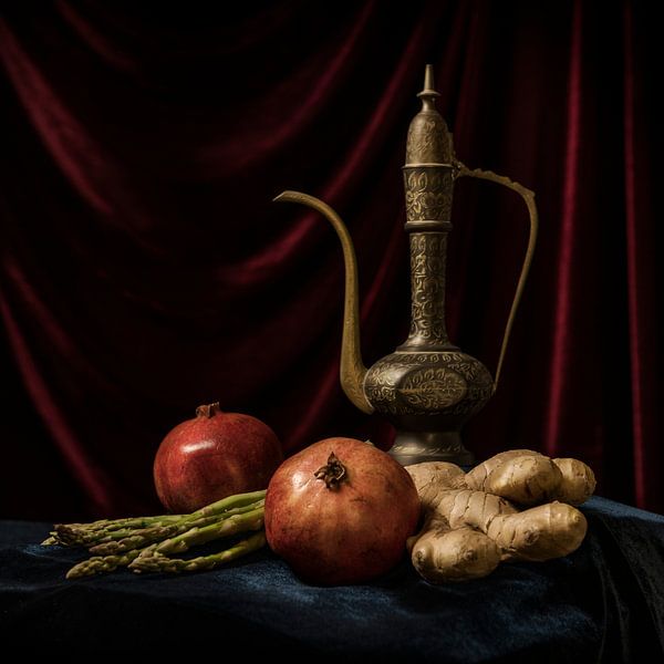 Granatäpfel mit arabischem Teekannen-Stilleben von MICHEL WETTSTEIN