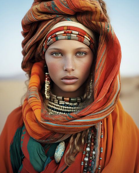 Buntes Porträt &quot;Nomadenmädchen&quot; von Carla Van Iersel