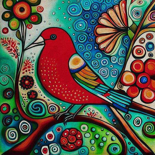 Roter Vogel auf einem Ast sitzend von Jan Keteleer