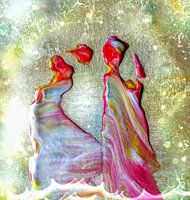 Frauen in Gewändern mit den Kindern der neuen Erde, die auf das Licht zugehen