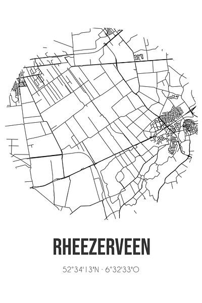 Rheezerveen (Overijssel) | Carte | Noir et blanc par Affiches de lieux
