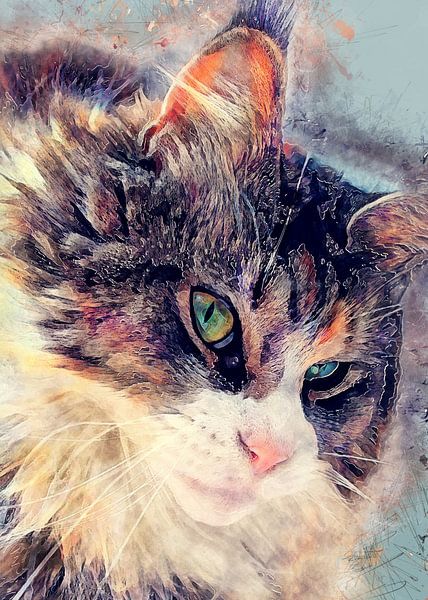 Cat animal watercolor art #cat #kitten by JBJart Justyna Jaszke