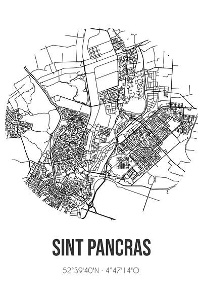 Sint Pancras (Noord-Holland) | Karte | Schwarz und Weiß von Ortsdrucke