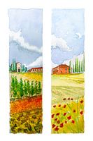 Toscaanse landschappen | Aquarel Schilderij | Tweeluik