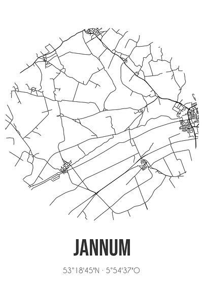 Jannum (Fryslan) | Carte | Noir et blanc par Affiches de lieux