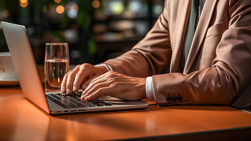 Geschäftsmann, der im Büro am Laptop arbeitet von Animaflora PicsStock