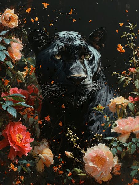 Shadow and Blossom - The Panther in Contrast by Eva Lee