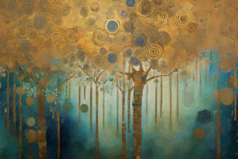 Bomen in Gouden Lucht van Whale & Sons