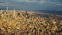 Zonsondergang over de skyline van new york city van boven van boven