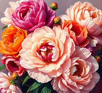 un bouquet coloré de fleurs de pivoine et de rose.