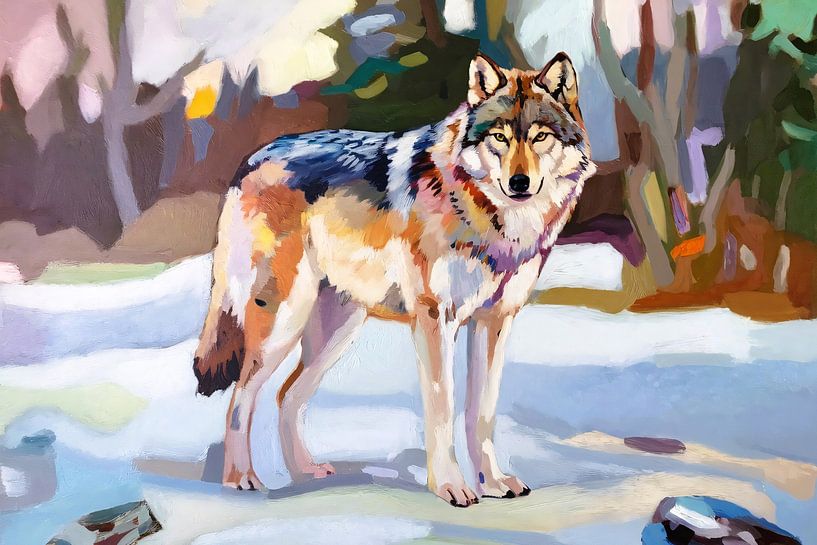 Wolf in Winterlandschaft Gemälde von Art & Soul Creations