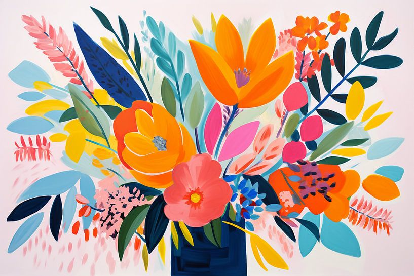 Still life, Bunch of flowers in Autumn colours by Caroline Guerain