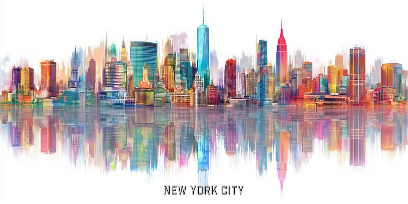 Skyline de New York en bandes de couleurs abstraites avec reflet par MArt