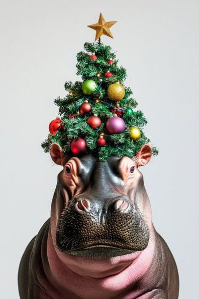 Hippo Christmas by Poster Art Shop