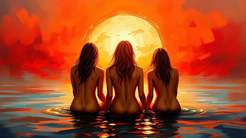 Sunset - Three women in the intimate silence of the evening light by AidasignArt