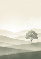 Fluister van de ochtend - Japandi Nevelig landschap