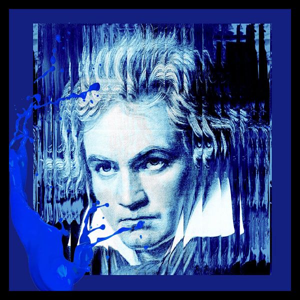 Motiv Ludwig van Beethoven - Splash - Blue - Frame Black 01 von Team W 32 Gallery