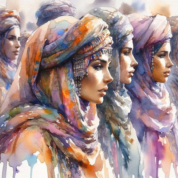 Femmes touaregs en aquarelle par Chromatic Fusion Studio
