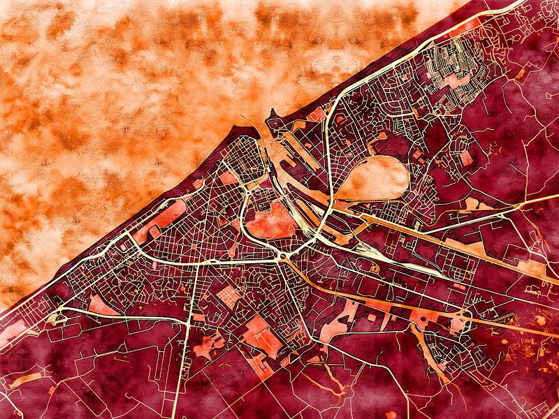 Carte de Oostende avec le style 'Amber Autumn' par Maporia