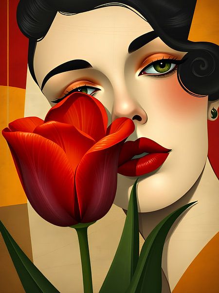 Junge Frau mit Tulpe von Martine Affre Eisenlohr