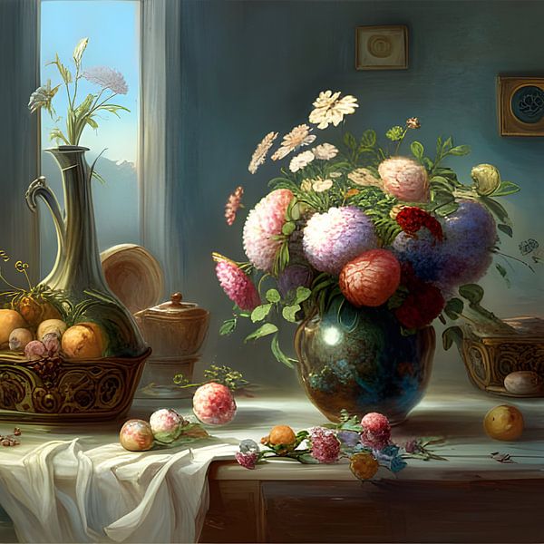 Vase mit exotischen Blumen III Stillleben von Betty Maria Digital Art