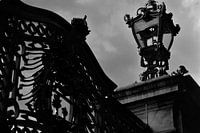Gothic fence and lamp in black and white