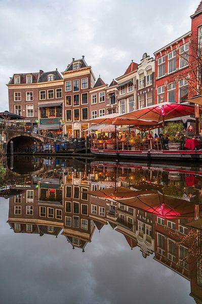 Leiden - Miroir sur le Nieuwe Rijn avec le pont aux poissons (0030) par Reezyard