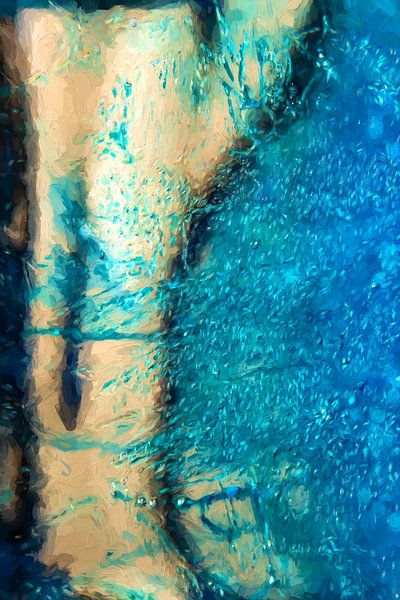 Een blauw oceaan overspoeld het strand. by Robert Wiggers