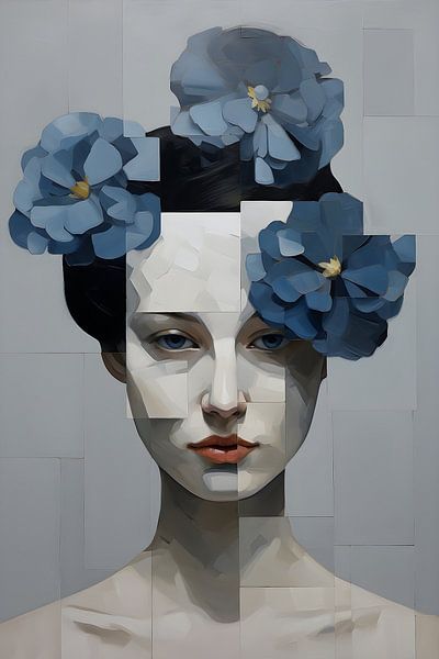 Femme en pixels avec des fleurs par But First Framing