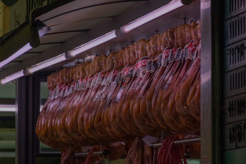 Parma ham at the Mercato Centrale in Livorno in Italy by Patrick Verhoef