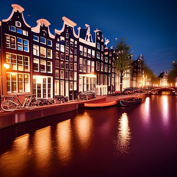 Amsterdam canal-side warehouses in the evening by Edsard Keuning