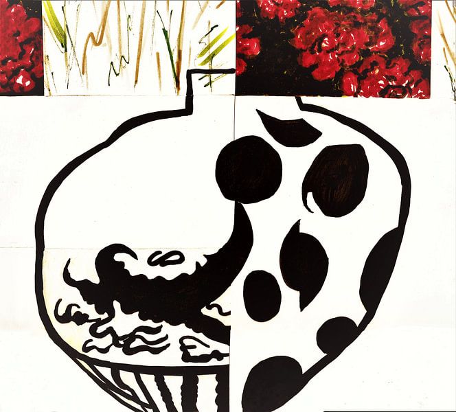 Vase de fleurs japonaises. Collage peint à la main. par Ineke de Rijk