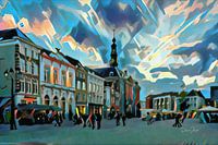 Peinture abstraite Den Bosch : le marché dans les tons bleus