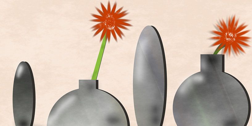 Four vases with gerbera by Christine Bässler