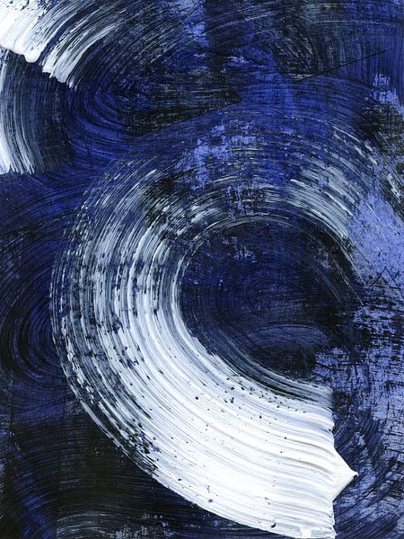 Striche 31 | Blau, Schwarz und Weiß Pinselstrich Abstrakt von Menega Sabidussi
