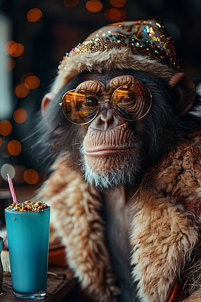 Funny monkey birthday present in 60s disco style by Poster Art Shop