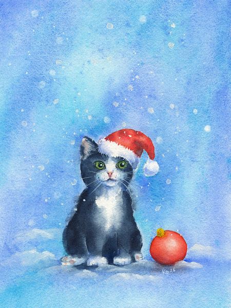 Chaton de Noël dans la neige par Karen Kaspar