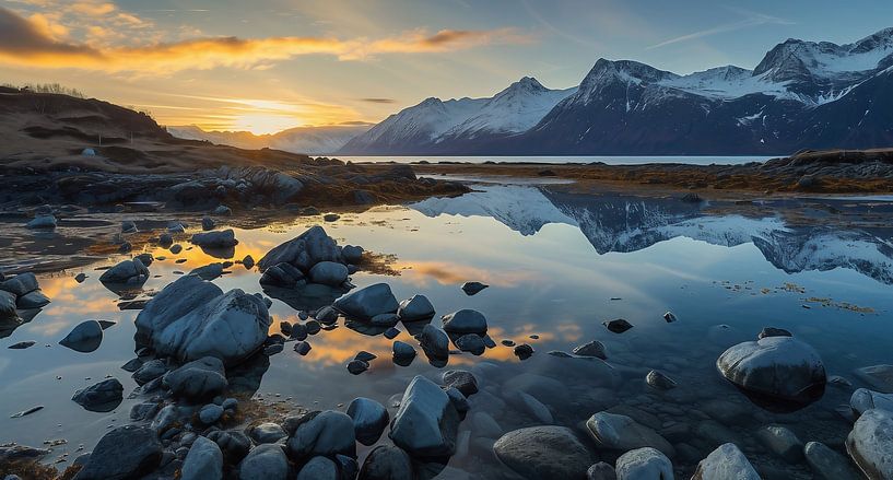 Abendlicher Glanz, Himmel und Wasser reflektieren sich von fernlichtsicht