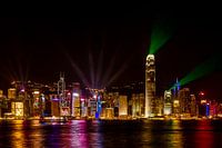 Skyline Hong Kong bij nacht