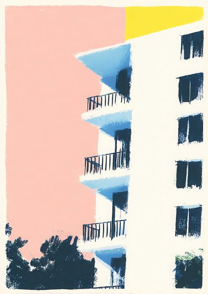 Apartmentgebäude im Risograph-Stil von Niklas Maximilian